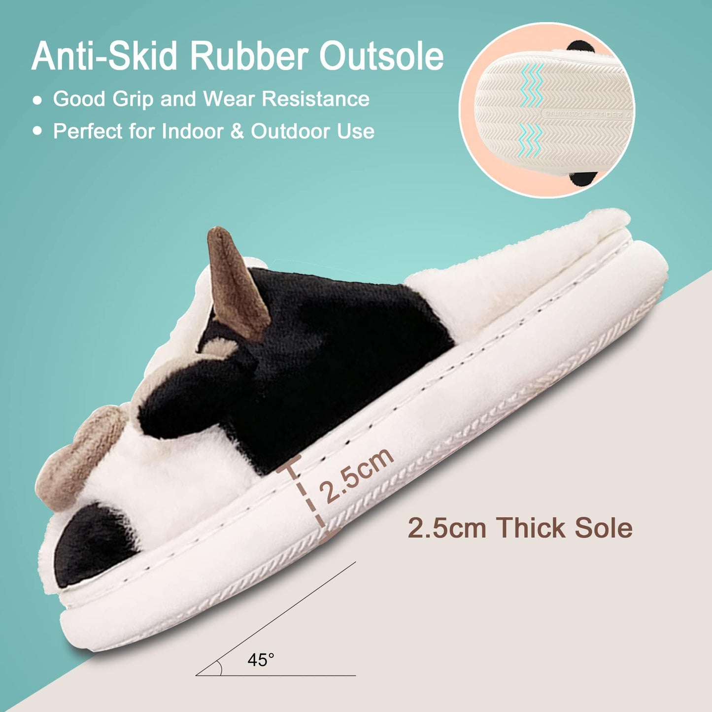 Cow Slippers for Women,Cartoon Animal Fuzzy Slippers,Winter Warm Women's House Slippers,Anti-Slip Indoor Outdoor for Man Wrap Heel White Yellow 38/39