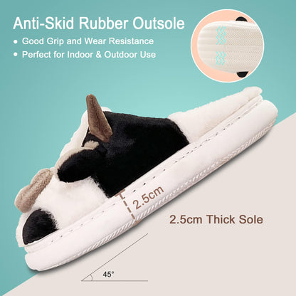 Cow Slippers for Women,Cartoon Animal Fuzzy Slippers,Winter Warm Women's House Slippers,Anti-Slip Indoor Outdoor for Man Wrap Heel White Yellow 38/39