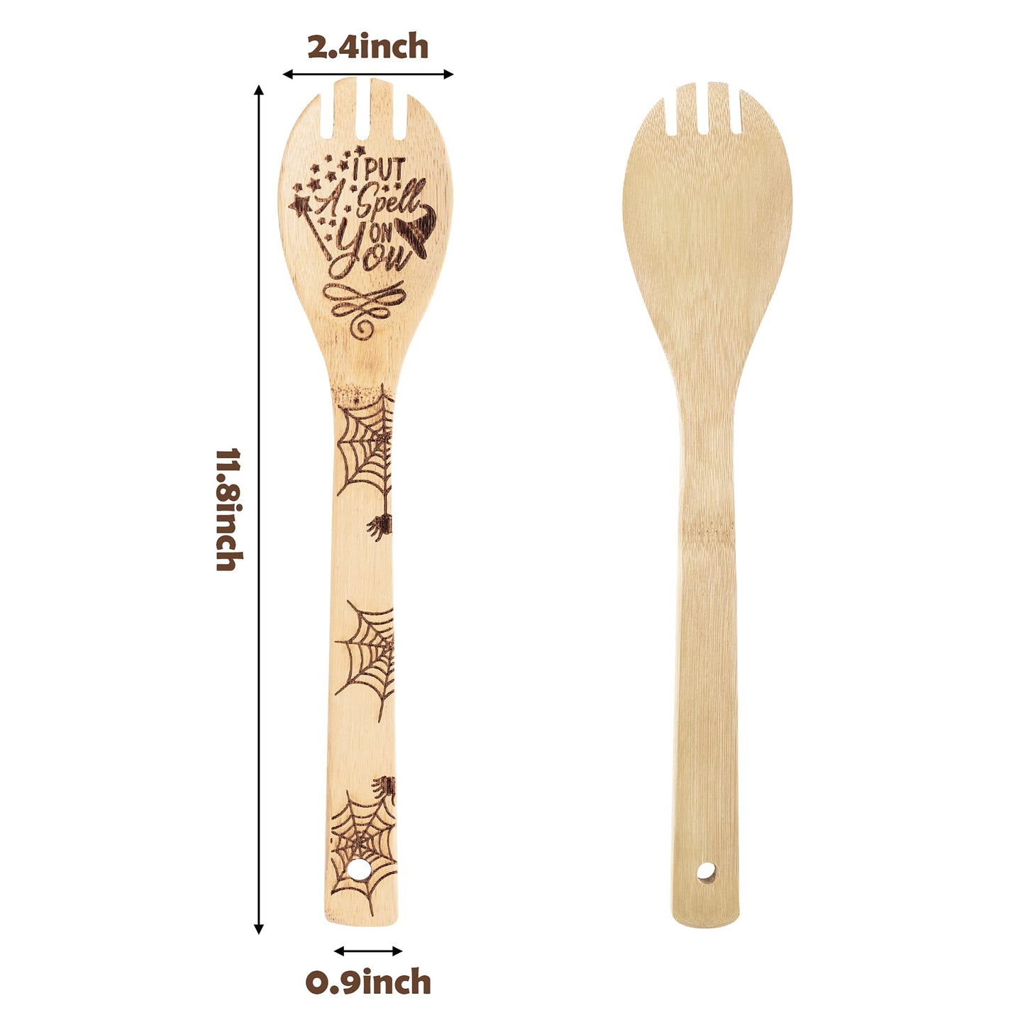 Eartim Hocus Pocus Wooden Cooking Utensil Set - 5Pcs Halloween Kitchen Cooking Gadget Natural Carve Bamboo Spoon Slotted Spatula Non-Stick Cookware Utensil Birthday Housewarming Gift Halloween Supply