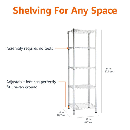 Amazon Basics 3-Shelf Adjustable Heavy Duty Steel Wire Rack Storage Shelving Organizer for Kitchen, Garage, 23.2" L x 13.4" W x 30" H, Black