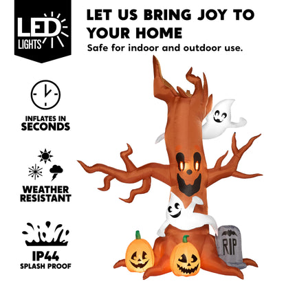 Joiedomi 8 FT Halloween Inflatable Scary Tree with Ghost Decorations, Pumpkin and Tombstone, Blow Up Inflatables with Build-in LEDs for Halloween Party Indoor, Outdoor, Yard, Garden, Lawn Decorations