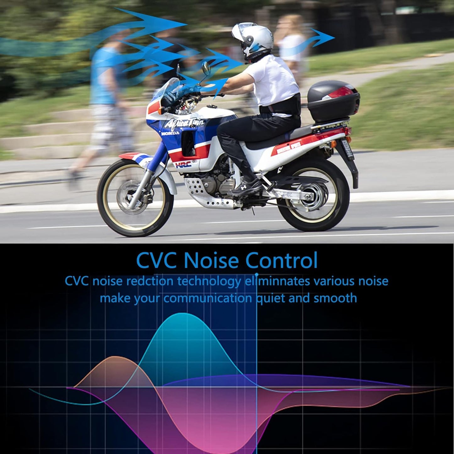 Motorcycle Headset E1 Helmet Intercom Headset with CVC Noise Cancellation Stereo Music IPX6 Waterproof for Full face Helmet