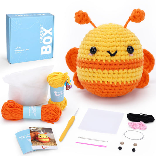 Crochet Kit for Beginners - Bee Crochet Kit, Learn to Crochet, All You Need in, Videos, Instructions, Soft Yarn, Birthday Gift for Adults