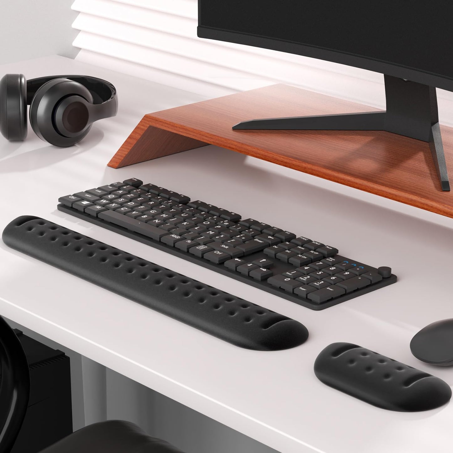 KTRIO Memory Foam Keyboard Wrist Rest Set, Ergonomic Keyboard Mouse Wrist Support for Typing Pain Relief, Stain Resistant, 2 Pcs Pad, Black