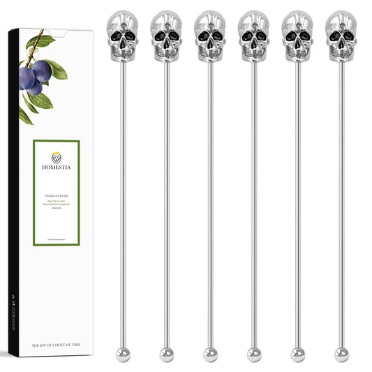 Homestia Coffee Stick Stainless Steel Swizzle Stick Reusable Metal Stir Sticks Cocktail Coffee Drink Stirrer Spoon Beverage Cocktail Stirrers Stir with Skull (7.5'' Long, Set of 6)