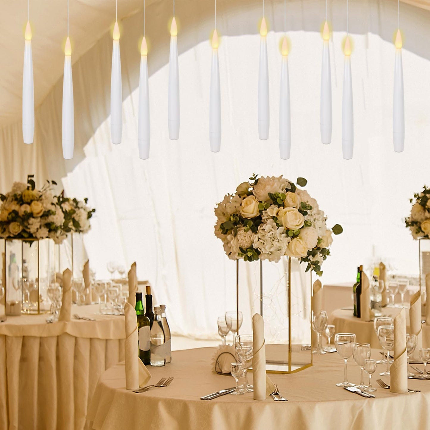 DRomance 22pcs Floating Flameless Candles with Wand Remote and Timer, Battery Operated Magic Hanging LED Flickering Window Taper Candles Warm Light Halloween Lights Decoration(0.45" x 6.1")