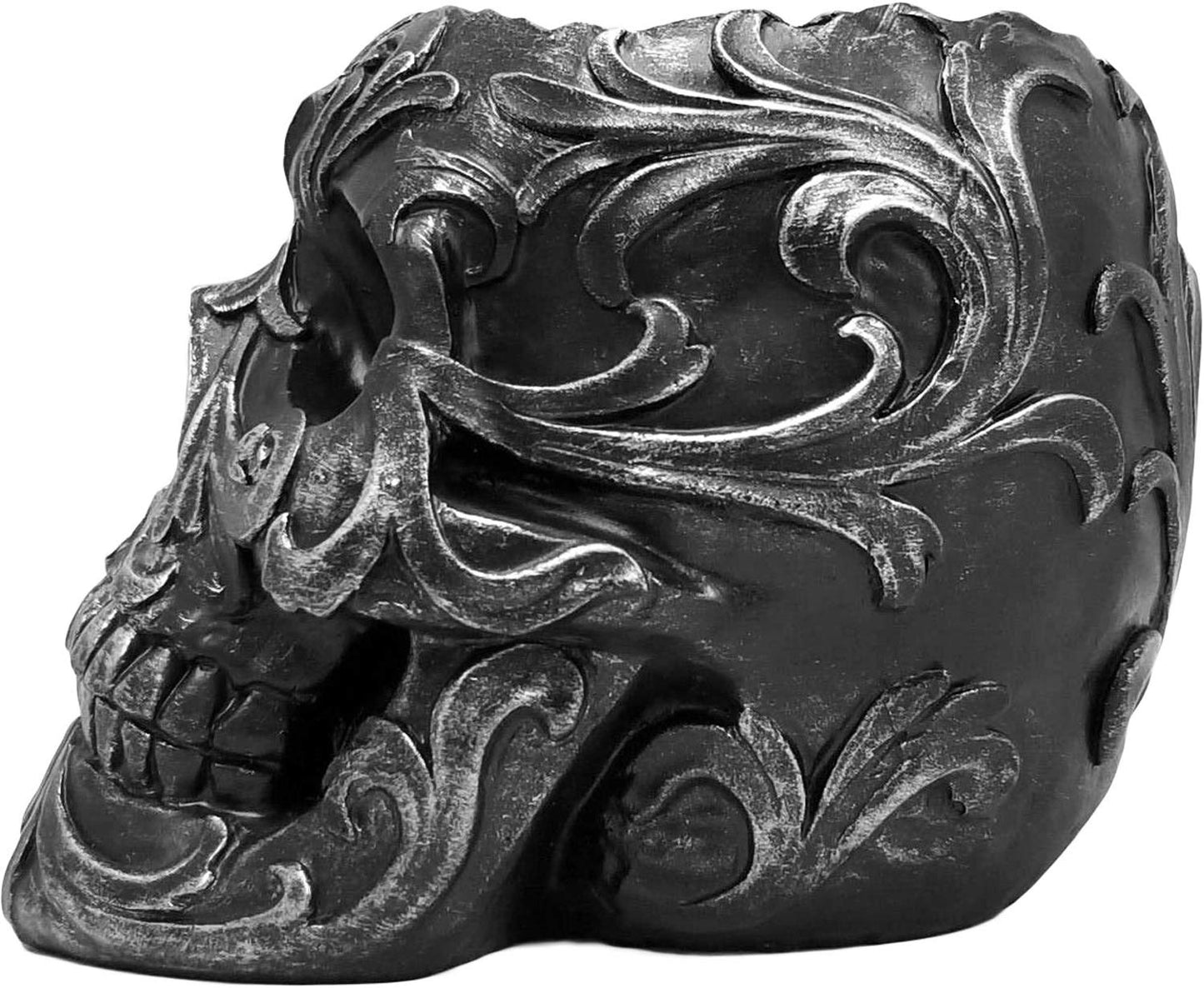 DWK Skull Victorian Gothic Decorative Pen Holder | Goth Office Supplies and Black Desk Organizers and Accessories | Gothic Halloween Desk Decorations - 5"