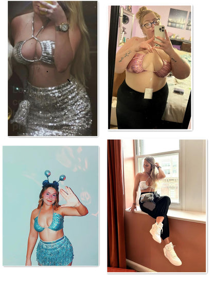 krtwrnt Women's Montana Costume Leather Top Astronaut Halloween Cowgirl Costume Fairy top Sexy Gold Metallic Top XXL