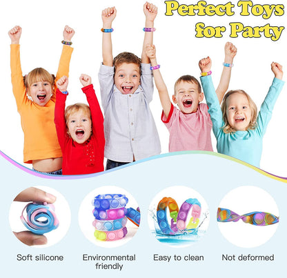 100Pcs Pop Bracelet, Party Favors for Kid, Pop Wrist Strap Fidget Toys Pack ,Fidget Toys for Girils Boys, as Gifts for Easter Chrismas,Classroom Prizes for Students