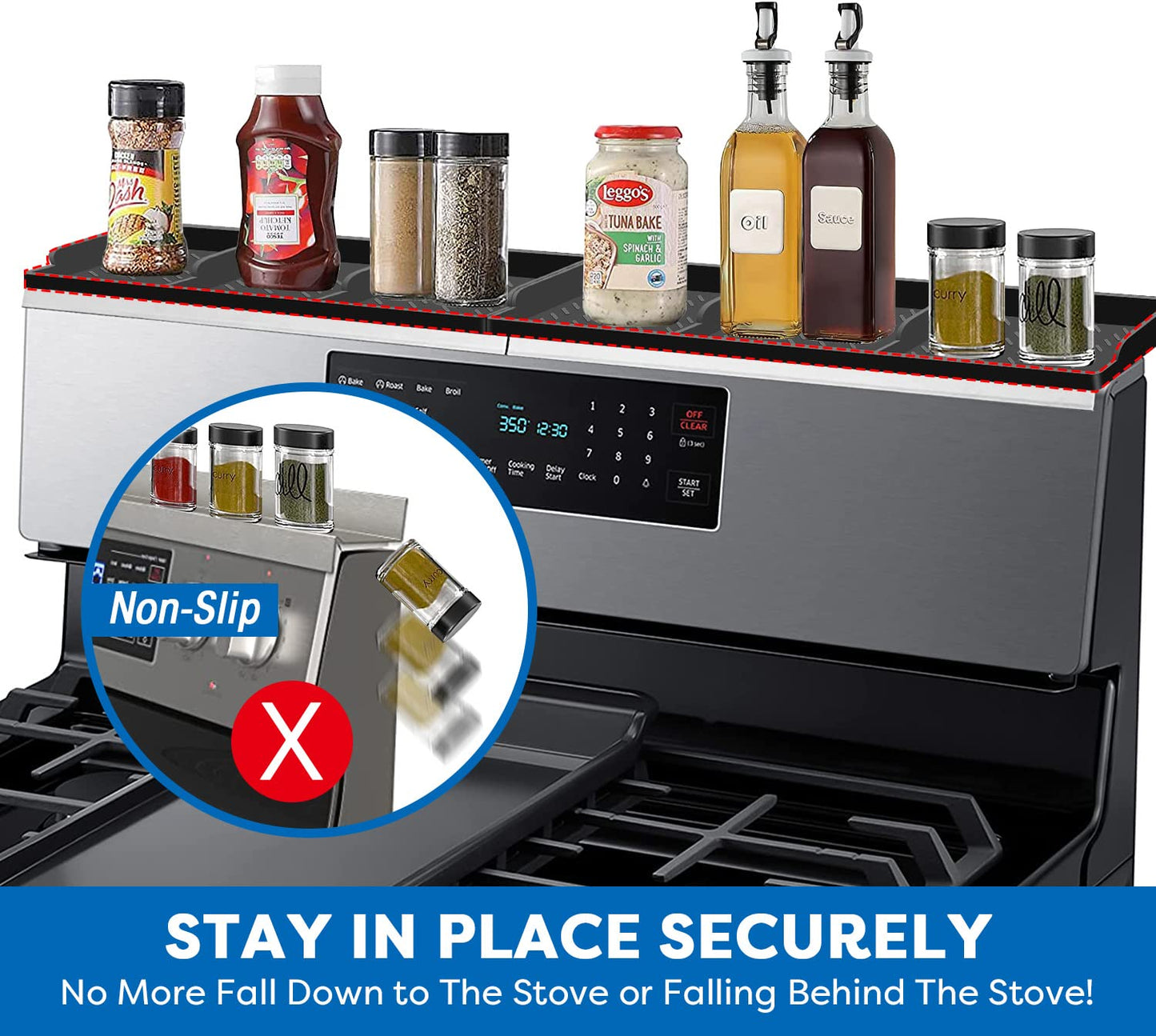 Hydream Stove Top for Silicone Shelf,30 Inch Magnetic Shelf Over the Stove Spice Rack,Kitchen Organizer Magnet Above Stovetop Back of Flat Storage Suctioned-Black