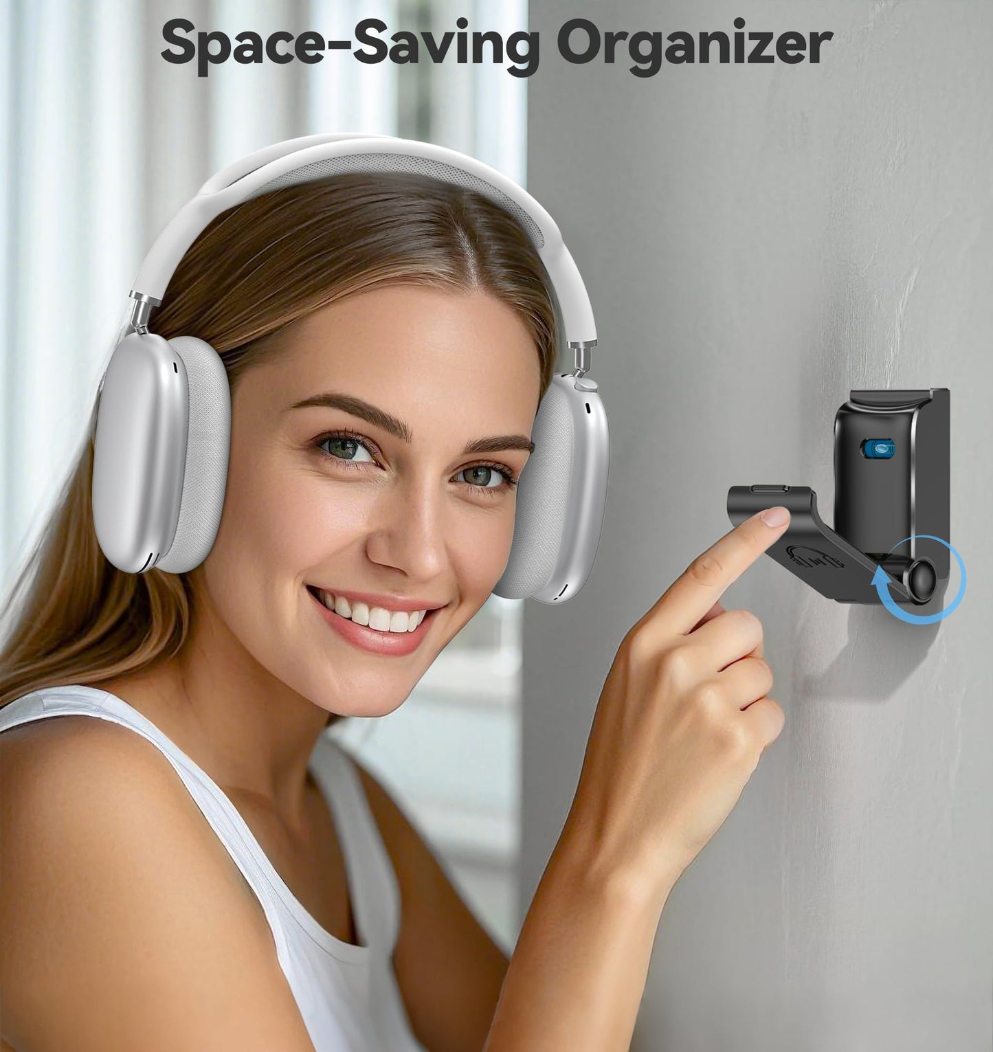 Kosker Headphone Stand, Wall Mount Headset Hanger, Gaming Headphone Holder Hook Clip, Foldable Headset Stand Desk Holder for PC Earphone Accessories, Black (1 Pack)