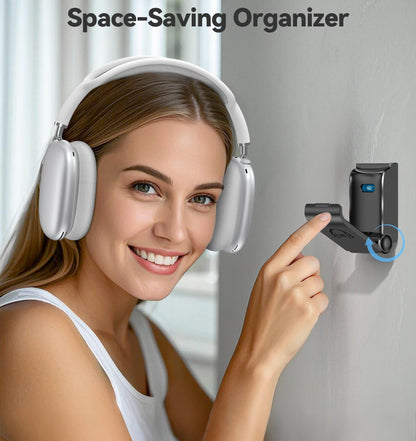 Kosker Headphone Stand, Wall Mount Headset Hanger, Gaming Headphone Holder Hook Clip, Foldable Headset Stand Desk Holder for PC Earphone Accessories, Black (1 Pack)