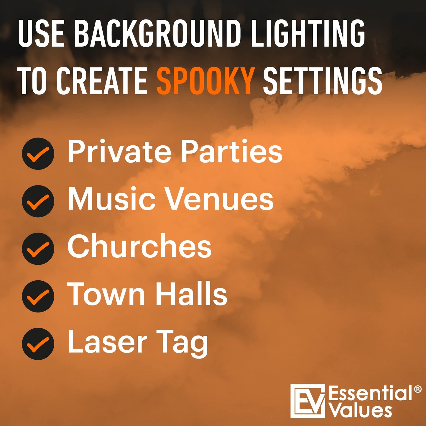 ESSENTIAL VALUES Smoke Fog Machine Liquid, Party Fog Juice - High Density - 128 Fl Oz/1 Gal - Produces Lasting High Density Haze for Water Based Foggers, Perfect for 400W-1500W Machines, Made in USA