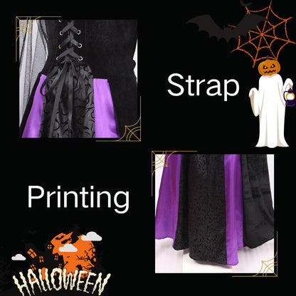Colorful House Women Wicked Witch Costume, Purple Long Sorceress Classic Dress (Small, Purple/Black 3)