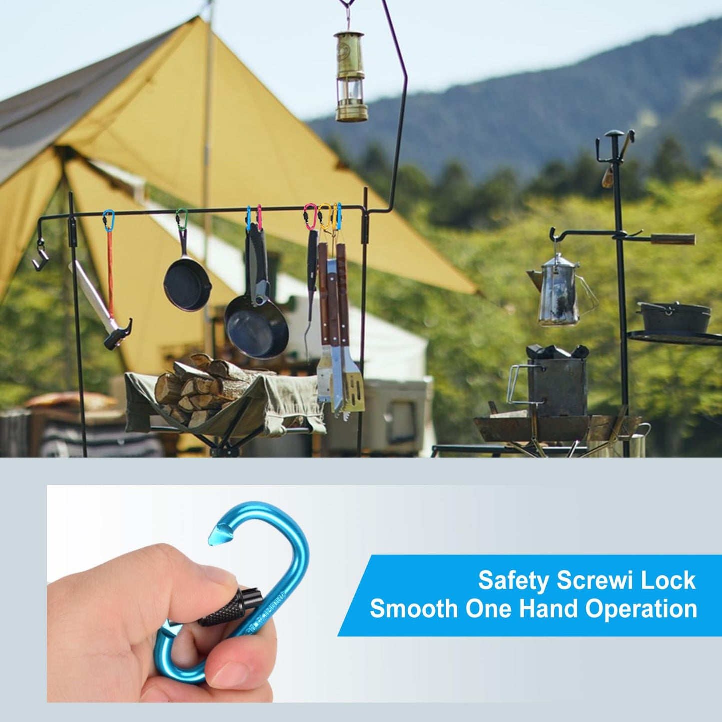 IEBUOBO 10 Pack Aluminum D Ring Key Rings Hiking Clips Locking Carabiner for Hiking Camping Fishing and Outdoor Use，Clips with Screw Gate Multicolored