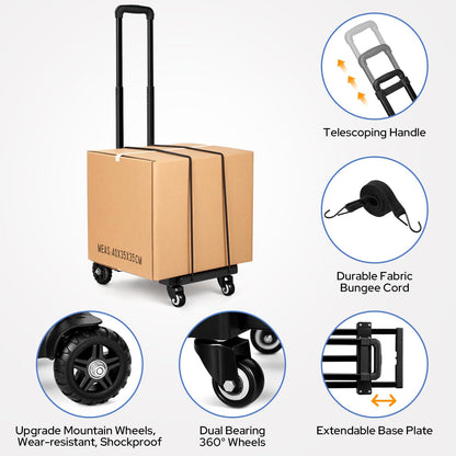 KEDSUM Folding Hand Truck, 290 lbs, 4 Wheels Solid Construction Heavy Duty Utility Cart, Portable Fold Up Dolly, Compact and Lightweight for Luggage, Personal, Travel, Moving and Office Use