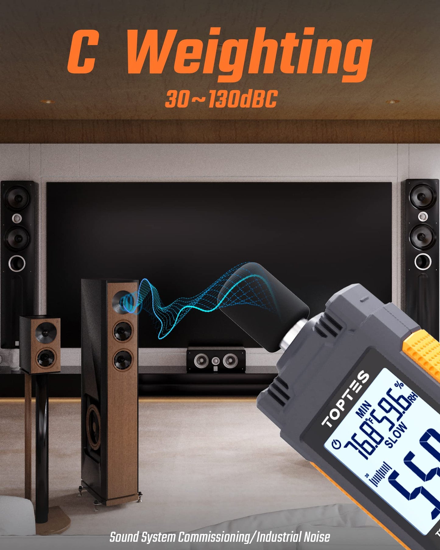 Decibel Meter, TopTes TS-501B Sound Level Meter with 2.25” Backlit LCD Screen, Portable SPL Tester with A/C Weighted, Range 30-130dB, MAX/MIN, Data Hold, Use for Home, Noisy Neighbor, Factory - Orange