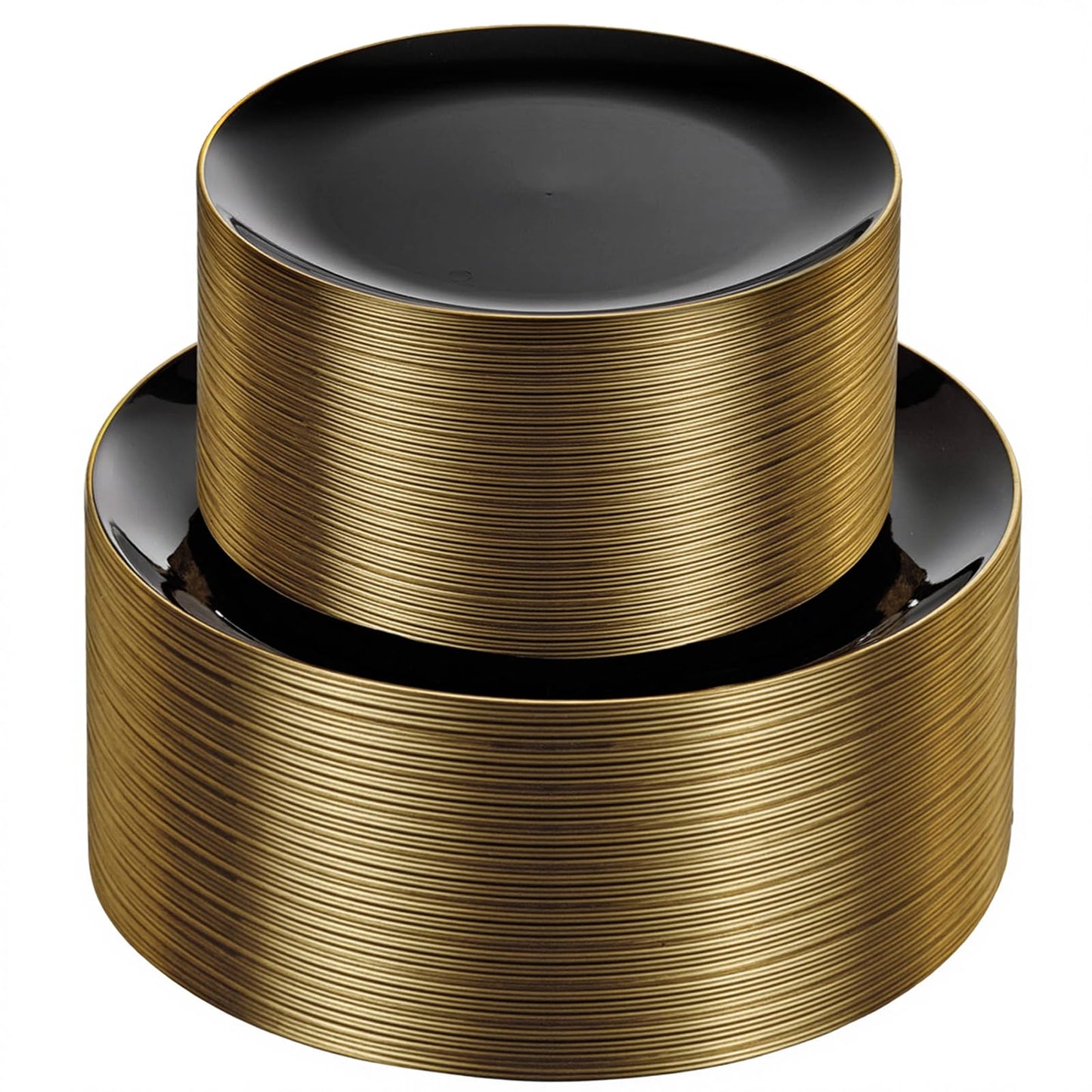 KIRE 100PCS Black and Gold Plates - Black Plastic Plates Disposable with Gold Rim for Halloween Party/Wedding/Birthday Include 50Pcs 10.25inch for Dinner and 50Pcs 7.5inch for Dessert/Salad