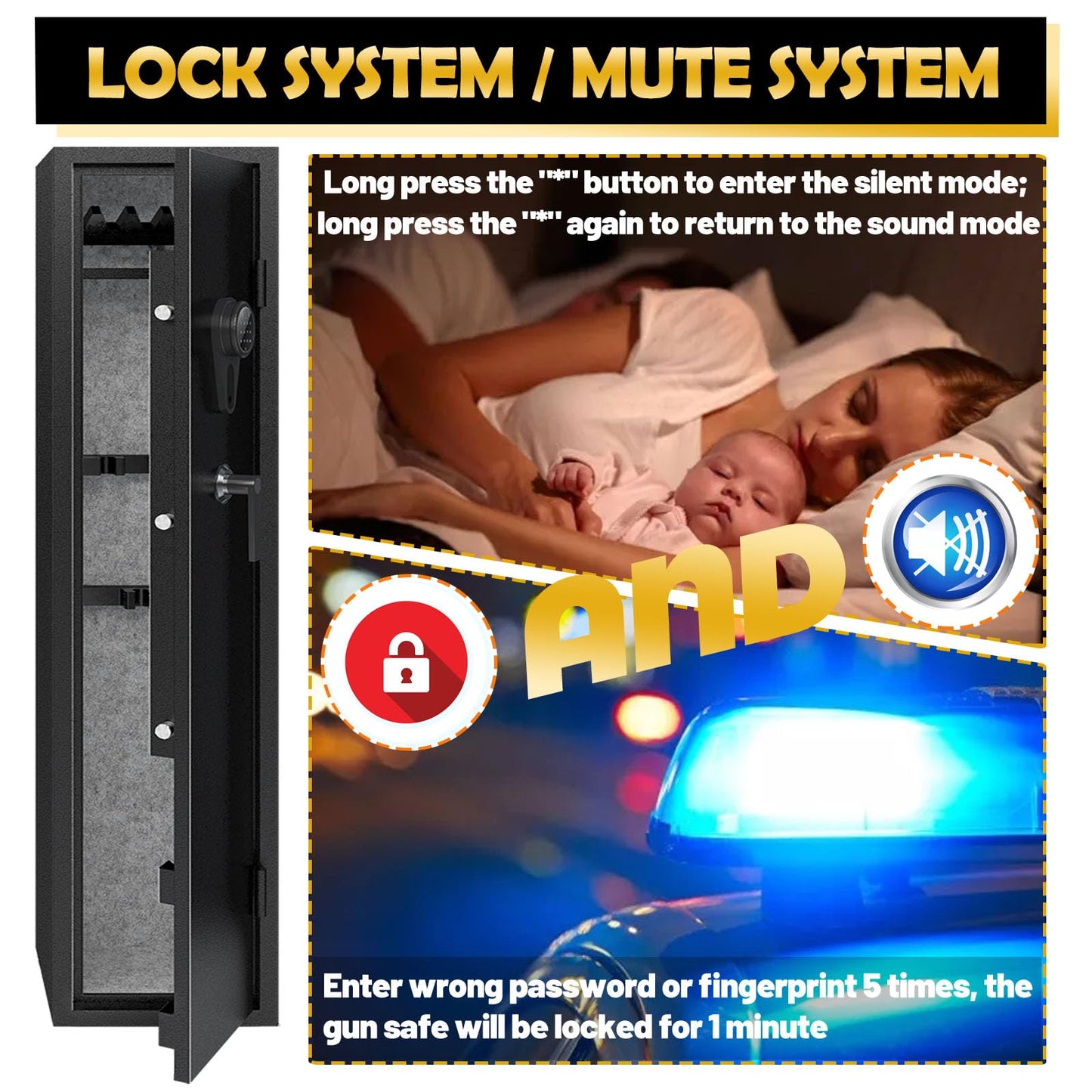 KAER 4-5 Gun Safes,Gun Safe for Rifles and Pistols,Shotgun Rifle Safe,Gun Safes for Rifle and Shotguns,Long Gun Cabinets with Fingerprint/Digital Keypad/Removable Shelf for Rifles Safes