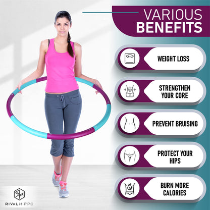 Detachable and Adjustable Weighted Hula Hoop for Adult with 8 Push-to-Connect Sections and Soft Thick Foam Padding for Weight Loss Exercise with Matching Carrying Bag (Up to 3.04 Pounds, 36 Inches)