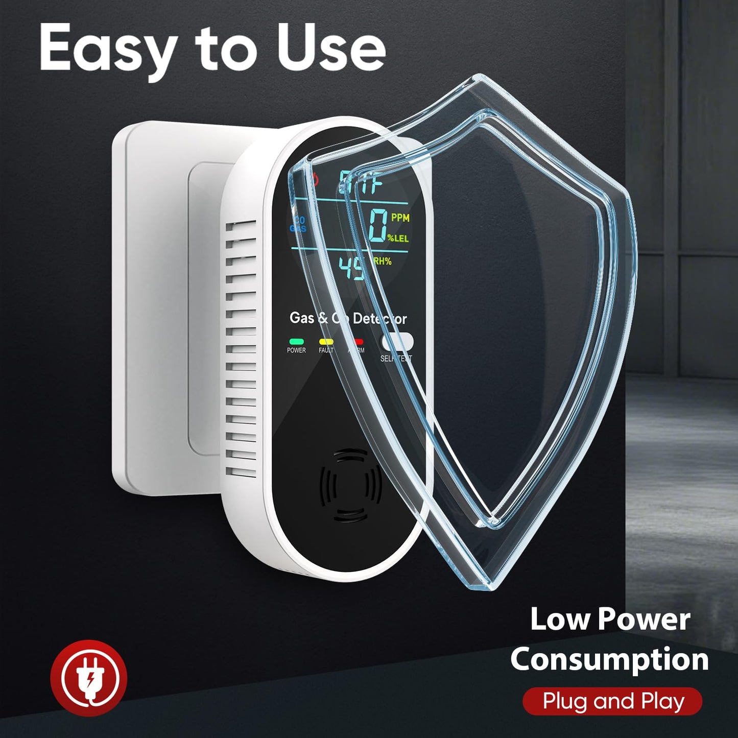 4-in-1 Upgraded Natural Gas Leak Detector and Carbon Monoxide Detectors, Dual Sensor Gas Leak Detector & Carbon Monoxide Detectors Plug in (Temperature & Humidity) for Home, RV (Black)