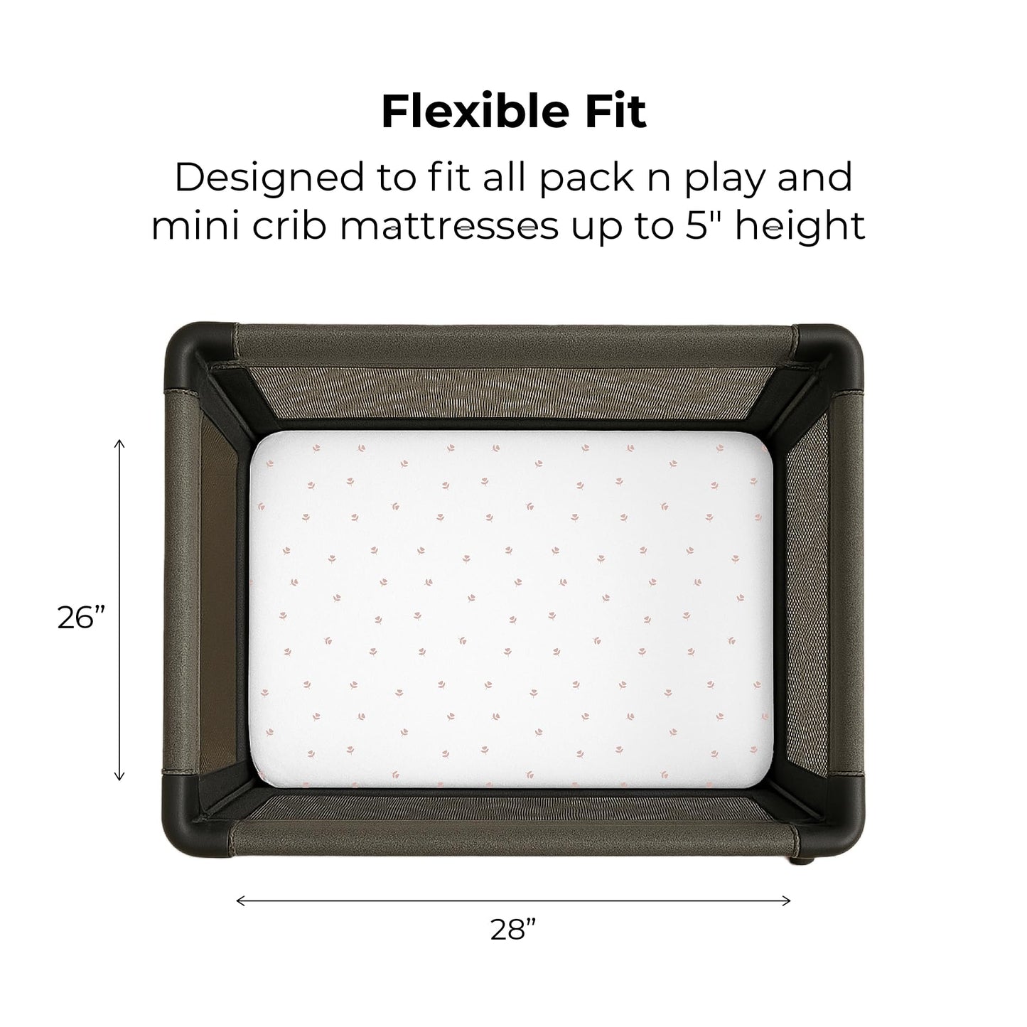 Ely’s & Co. Pack and Play Sheets, for Mini/Portable Crib, 2 Pack Fitted Playpen Play Yard Sheet Set Compatible with Graco Pack n Play, for Baby Girls, 100% Cotton, Pink Tulips and Stripes, 38”x24”x5”