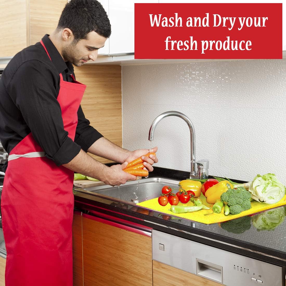 Dualplex® Fruit & Veggie Life Extender Liner for Fridge Refrigerator Drawers, 12 x 15 Inches (6 Pack) – Extends The Life of Your Produce Stays Fresh & Prevents Spoilage, (Yellow)