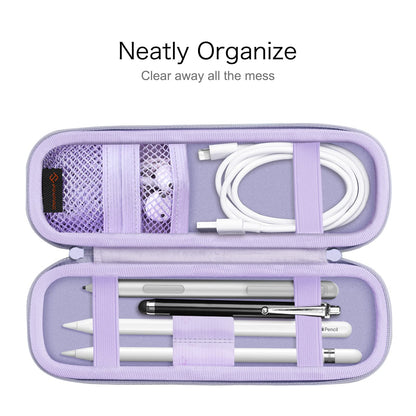 Fintie Holder Case for Apple Pencil Pro, Apple Pencil (USB-C / 1st / 2nd Generation), PU Leather Carrying Bag Sleeve Compatible with Pen, USB Cable, Samsung Stylus, Lilac Marble