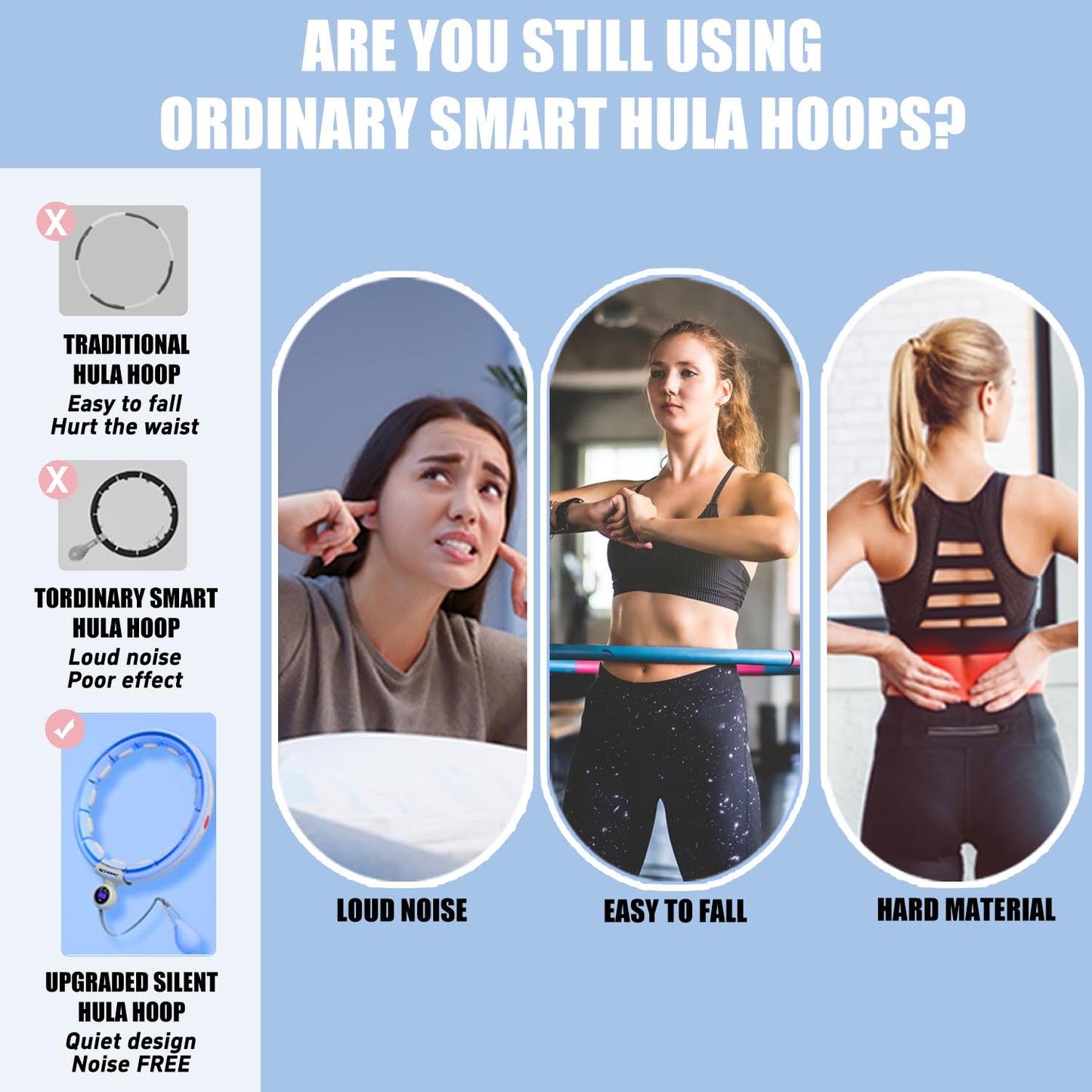 Leann L!fe U5-16 Knots with Counter, U5 Silent Smart Weighted Hula Hoop for Adults Weight Loss Infinity Hoop Plus Size, Home Outdoors Fitness Exercise, Abdominal Toner, (Blue-Waist 28"~46")