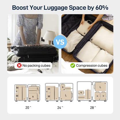 EPICKA 6 Set Ultra-Lightweight Compression Packing Cubes - Water Resistant Durable Travel Organizers with Toiletries Bag, Expandable Travel Accessories for Carry on Luggage, Suitcase (Beige)
