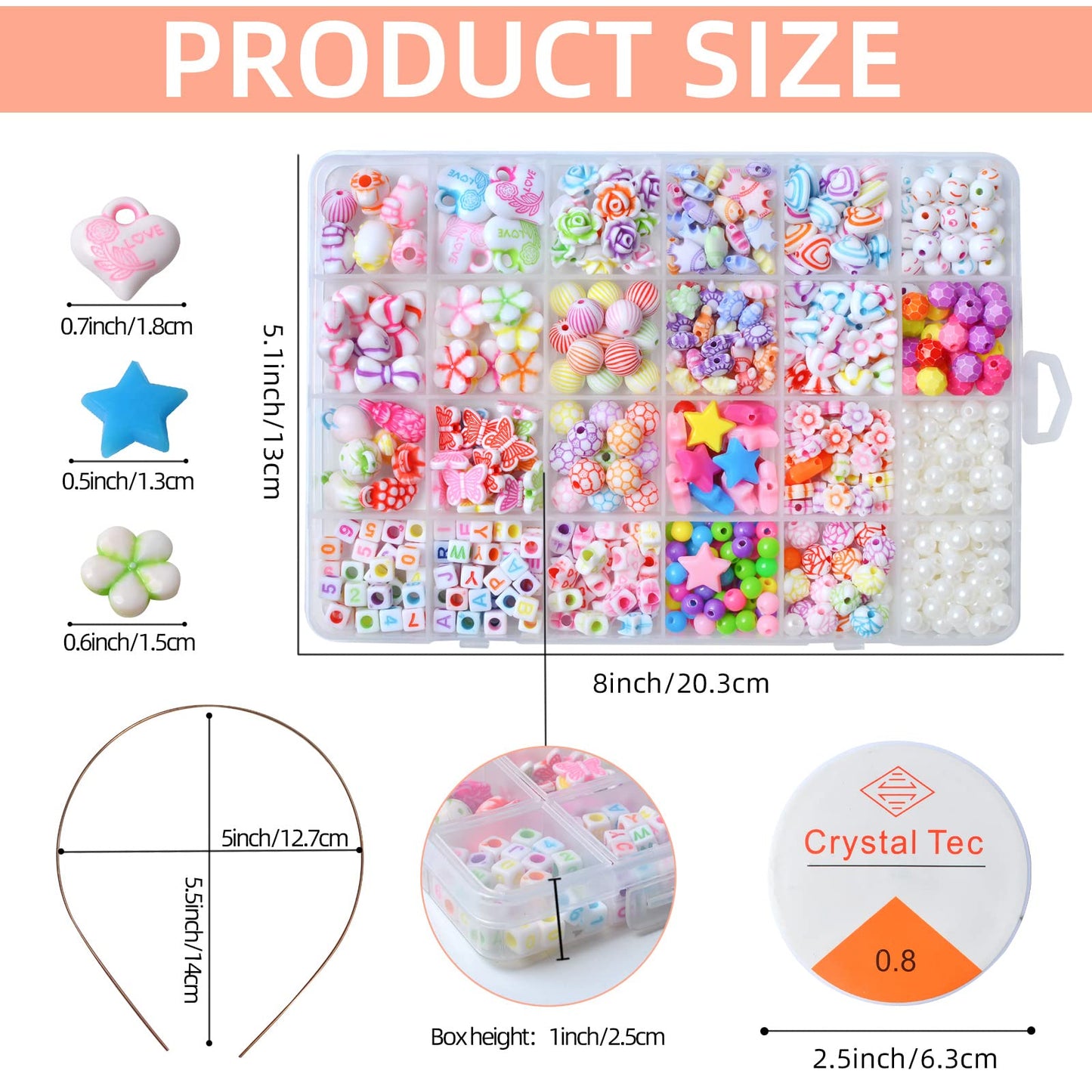 Jwxstore Kids DIY Bead Jewelry Making Kit, Beads for Girls Toys Bead Art and Craft Kits DIY Bracelets Necklace Hairband and Rings Toy for Age 4 5 6 7 8 9 10 11 Year Old Girl Gifts