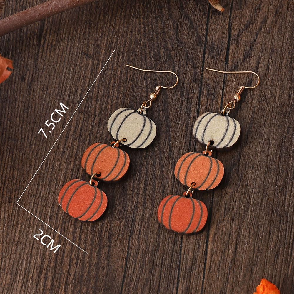 Funny Cute Halloween Cartoon Pumpkin Ghost Drop Dangle Earrings Handmade Lightweight Bat Witch Double-Sided Wooden Earrings for Women Halloween Party Costumes Holiday Jewelry Gifts (A pumpkin)