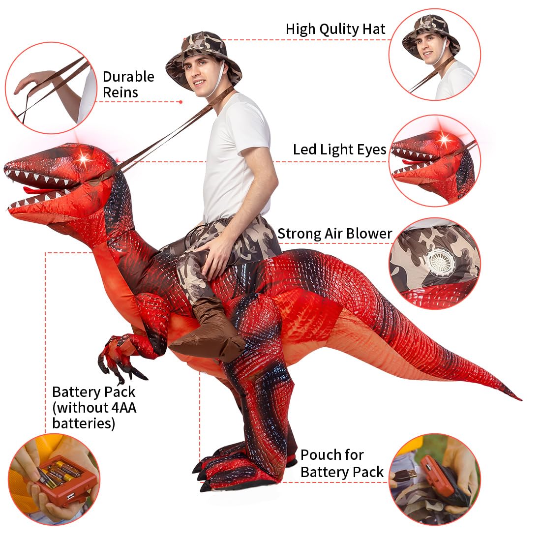 GOOSH Inflatable Dinosaur Costume for Adult Halloween Costume Women Man Funny Blow up Costume for Halloween Party Cosplay