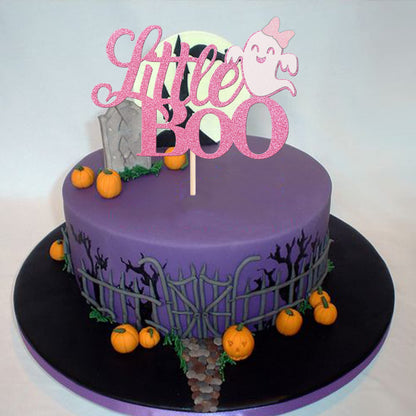 1 Pack Little Boo Halloween Cake Topper Glitter Happy Boo Day Ghost Cake Pick Baby Shower Birthday Happy Halloween Party Cupcake Decoration Supplies Pink