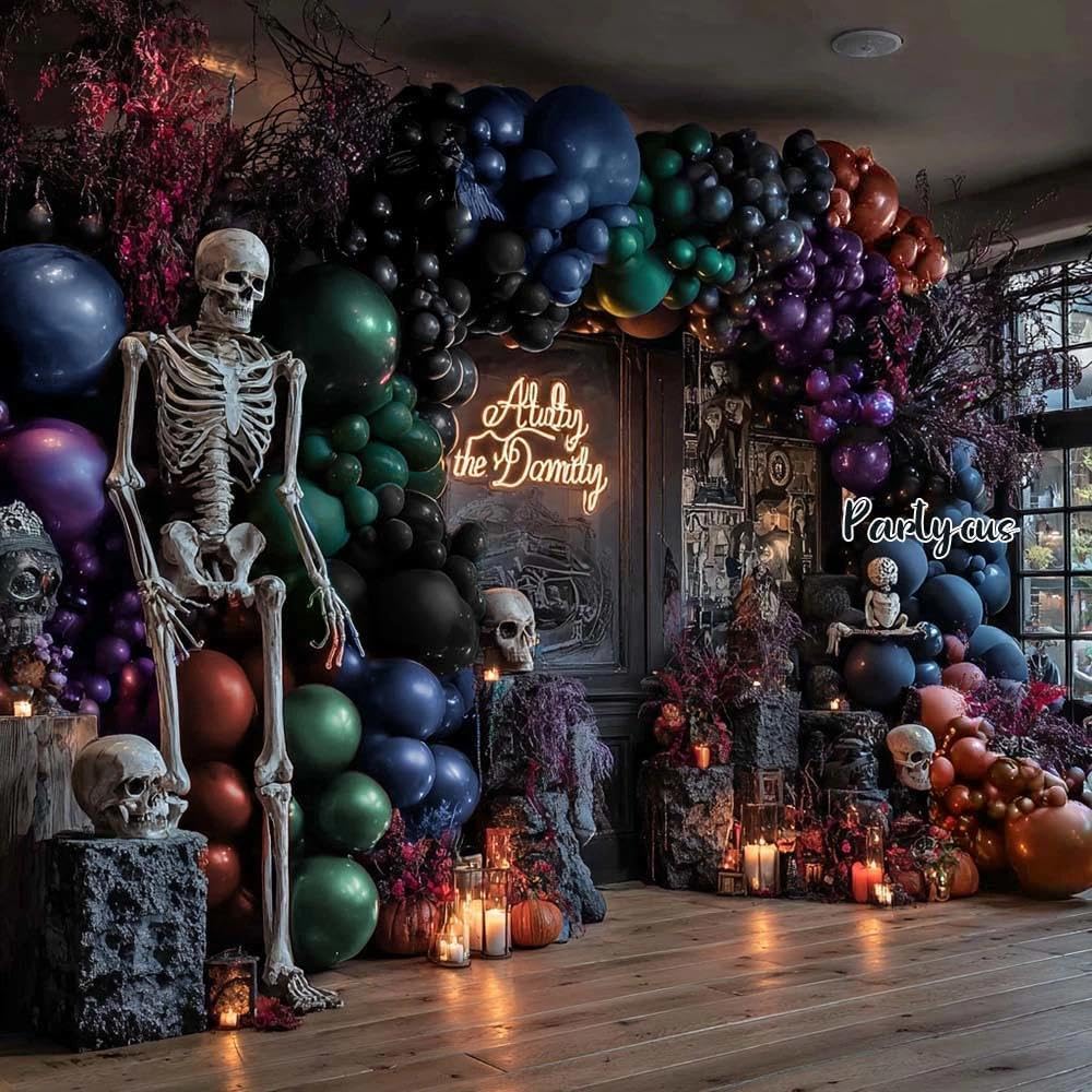 Halloween Balloon Arch Double Stuffed, Dark Green Navy Blue Burgundy Purple Black Balloon Garland Kit for Birthday Witch Gothic Spooky Magic School Party Decoration