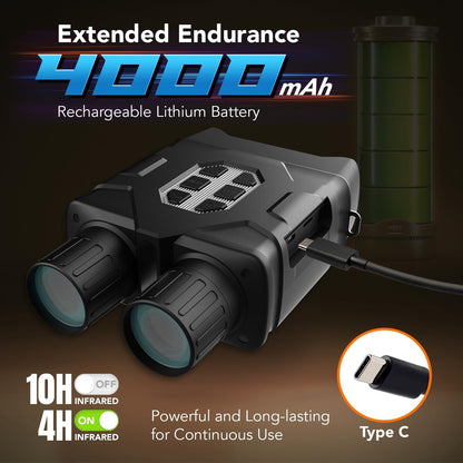 GTHUNDER Night Vision Goggles, Night Vision Binoculars – 4K UHD Video, 52MP Photos, App Remote Control, 10X Zoom, 4" HD Screen, 984ft, 7-Level IR, 4000mAh Battery, 32GB– Ideal for Hunting & Security