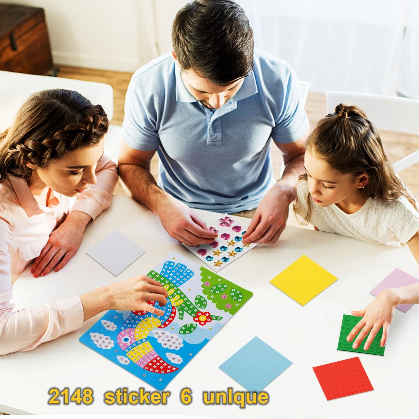 LZHZH Mosaic Sticker Art Sticky DIY Handmade Art Kits for Kids - Sunflower, Butterfly, Sailboat, Woodpecker, hot air Balloon, Airplane (6 Pack) (Handmade Art Kits for Kids)