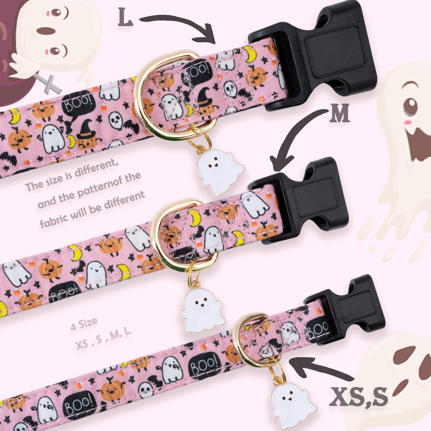 Faygarsle Halloween Fall Dog Collar for Small Medium Large Dogs Fashionable Cute Collar for Male Female Dogs Pink Cotton Dog Collar Spectre Pumpkin Pattern M