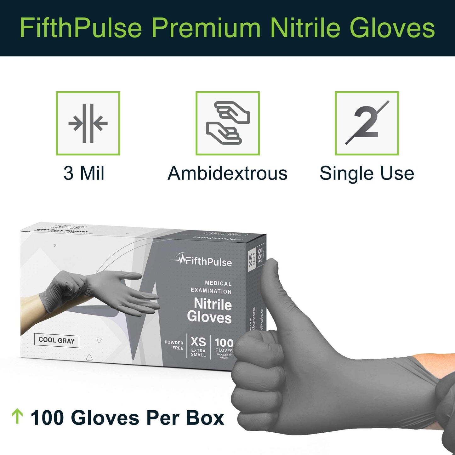 FifthPulse Cool Gray Nitrile Disposable Gloves X Small, 100 Count - Latex Free food Safe Cleaning and Cooking Gloves X Small, Surgical Grade Medical Exam Gloves