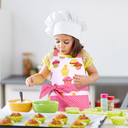 G2PLUS Kid Aprons, Toddler Apron with Pocket, Cupcake Child Apron for Christmas, Cooking, Baking, Gardening (Pink)