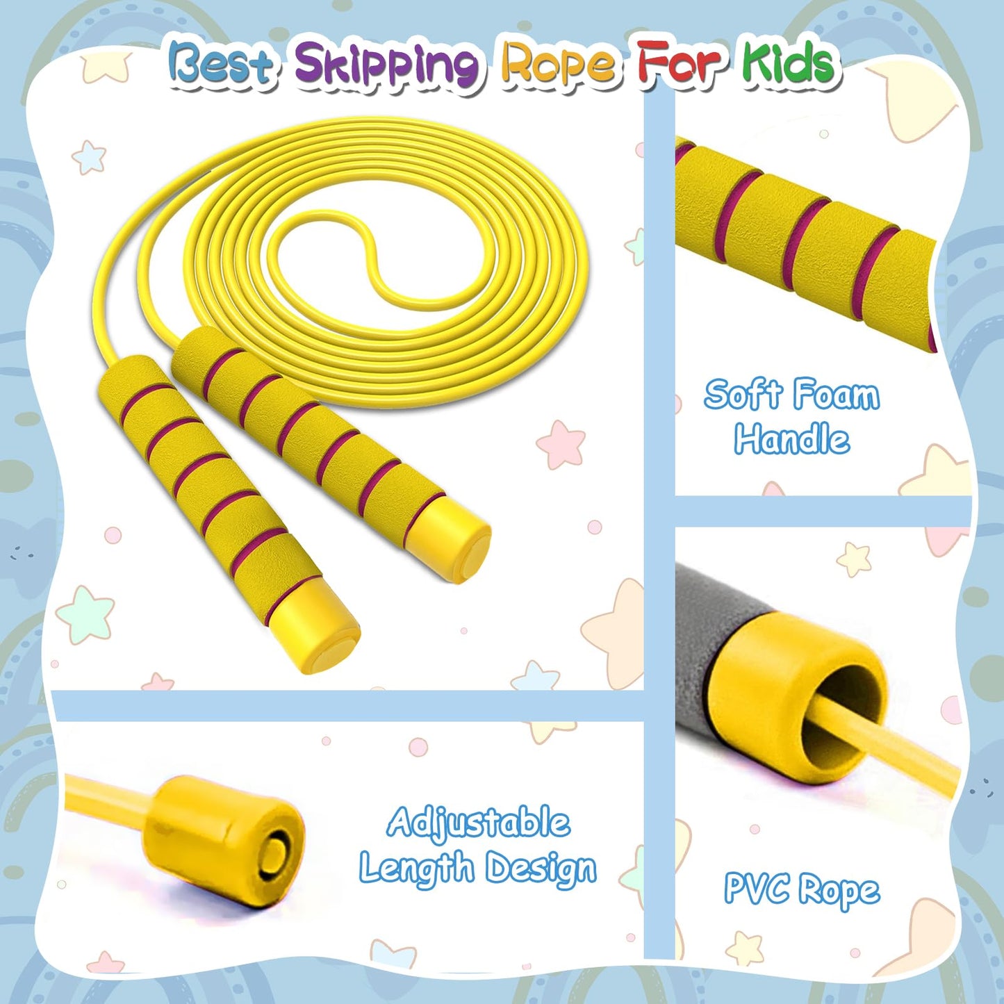 Adjustable Soft Skipping Rope - Toddler Jump Rope With Skin-Friendly Foam Handles For Kids, Boys, Girls, Women, Men - Exercise Activity, Outdoor Fitness