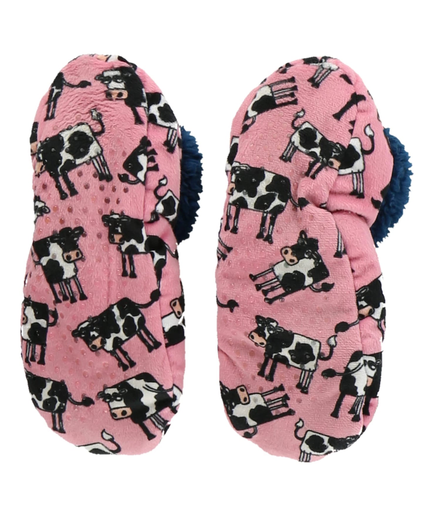 Lazy One Fuzzy Feet Slipper Socks for Women, Cute Fleece-Lined House Slippers, Cow, Moody, Non-Skid
