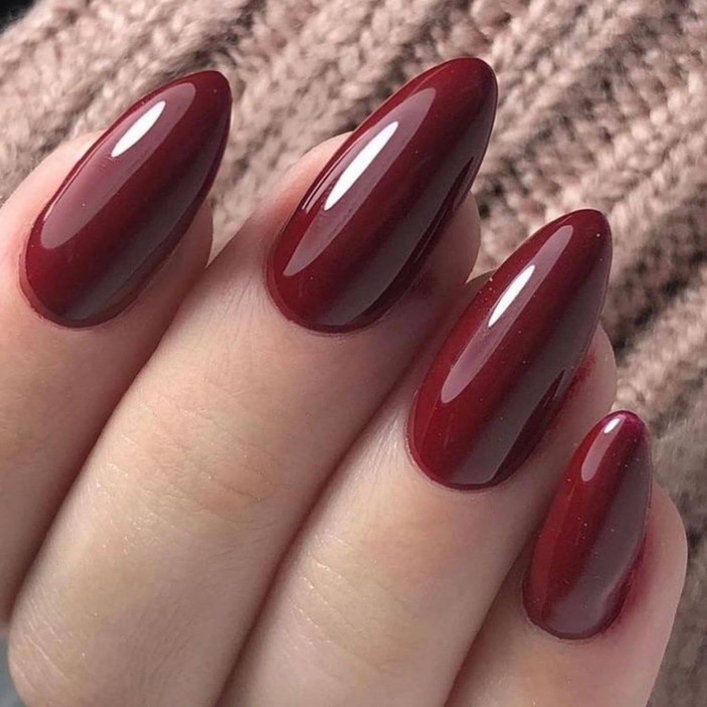 GLAMERMAID Cherry Red Press on Nails Medium Almond, Handmade Jelly Soft Gel Dark Red Glue on Nails Stiletto, Burgundy Emo Fake Nails Short Oval, Reusable Acrylic Stick on False Nails Kit for Women
