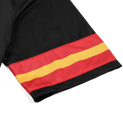 DEHANER American Blank Football Jersey Replica Mesh Halloween T-Shirts V-Neck Fashion Sports Pullover Red/Yellow Stripe-Black Jersey Size 2X-Large