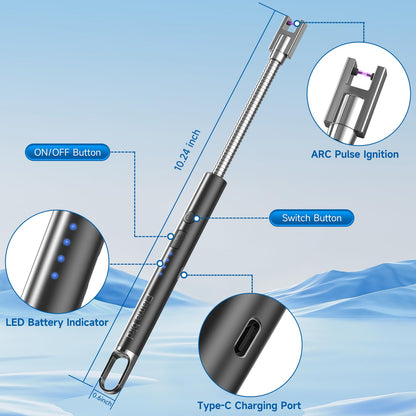 Flame bird 2 Pack Electric Candle Lighter Flameless Arc Windproof Flexible Long Neck USB Rechargeable Lighter for BBQ Grill Fireworks Camping. (Black)