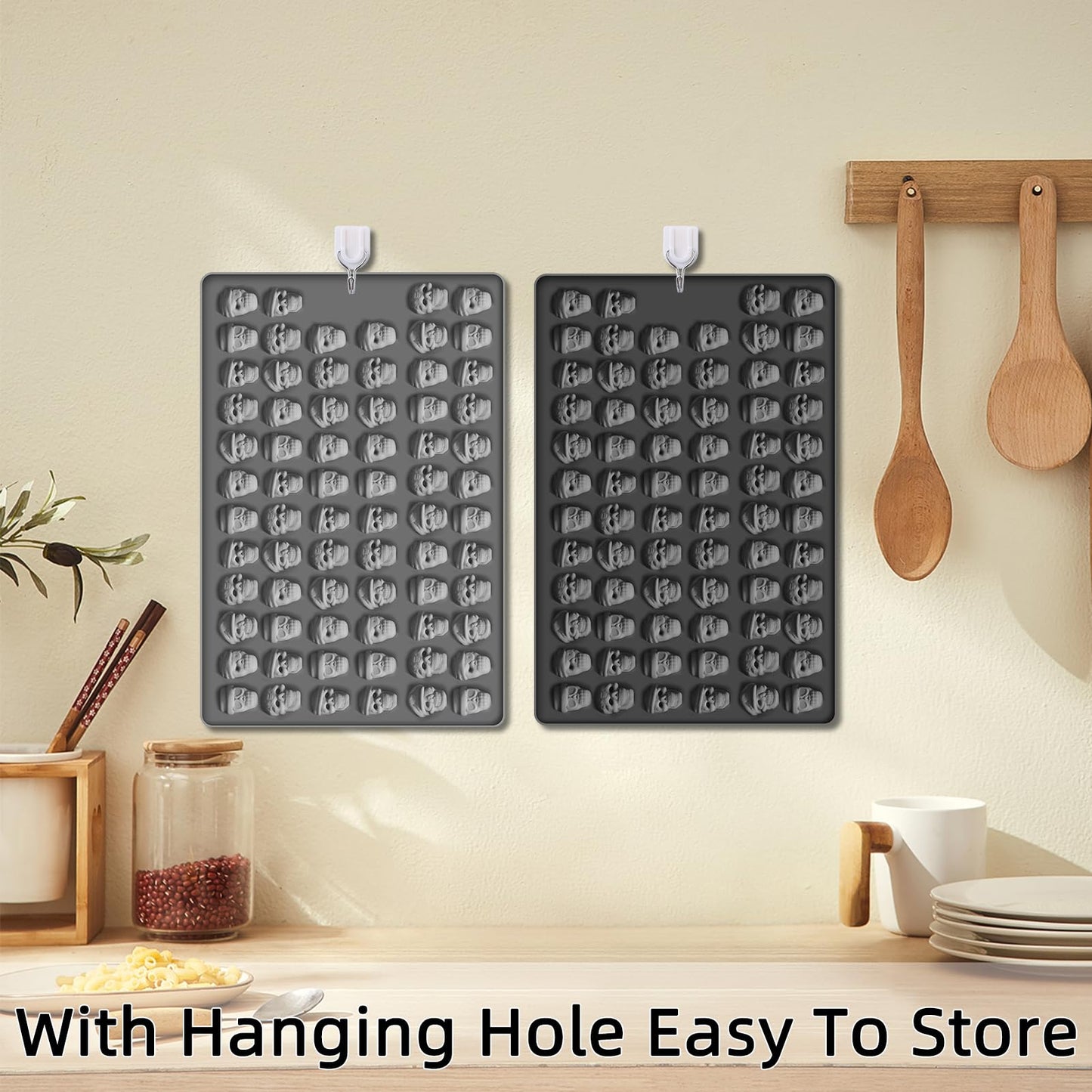 2 PCS Gummy Skull Candy Molds Silicone, 140 Cavity Skull Mini Silicone Mold for Chocolate, Fondant, Candy, Biscuits, Cookie, Jelly,Ice Cube and Dog Training Commands Concept