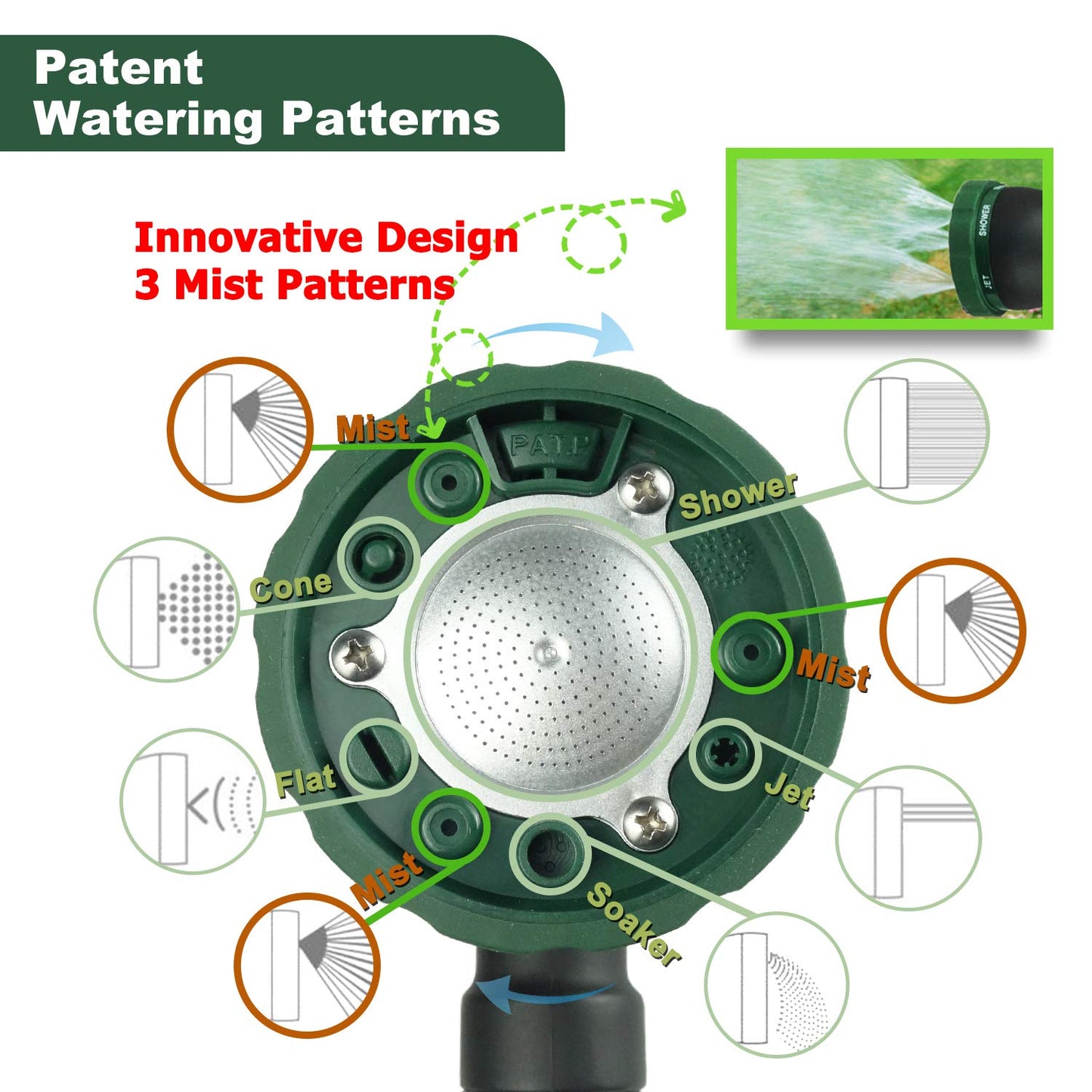 H2O WORKS Heavy Duty 21 Inch Watering Wand with Pivoting Head, Adjustable Water Sprayer Wand with Ergonomic Handle, Spray 6 Watering Patterns, Perfect for Watering Hanging Plants