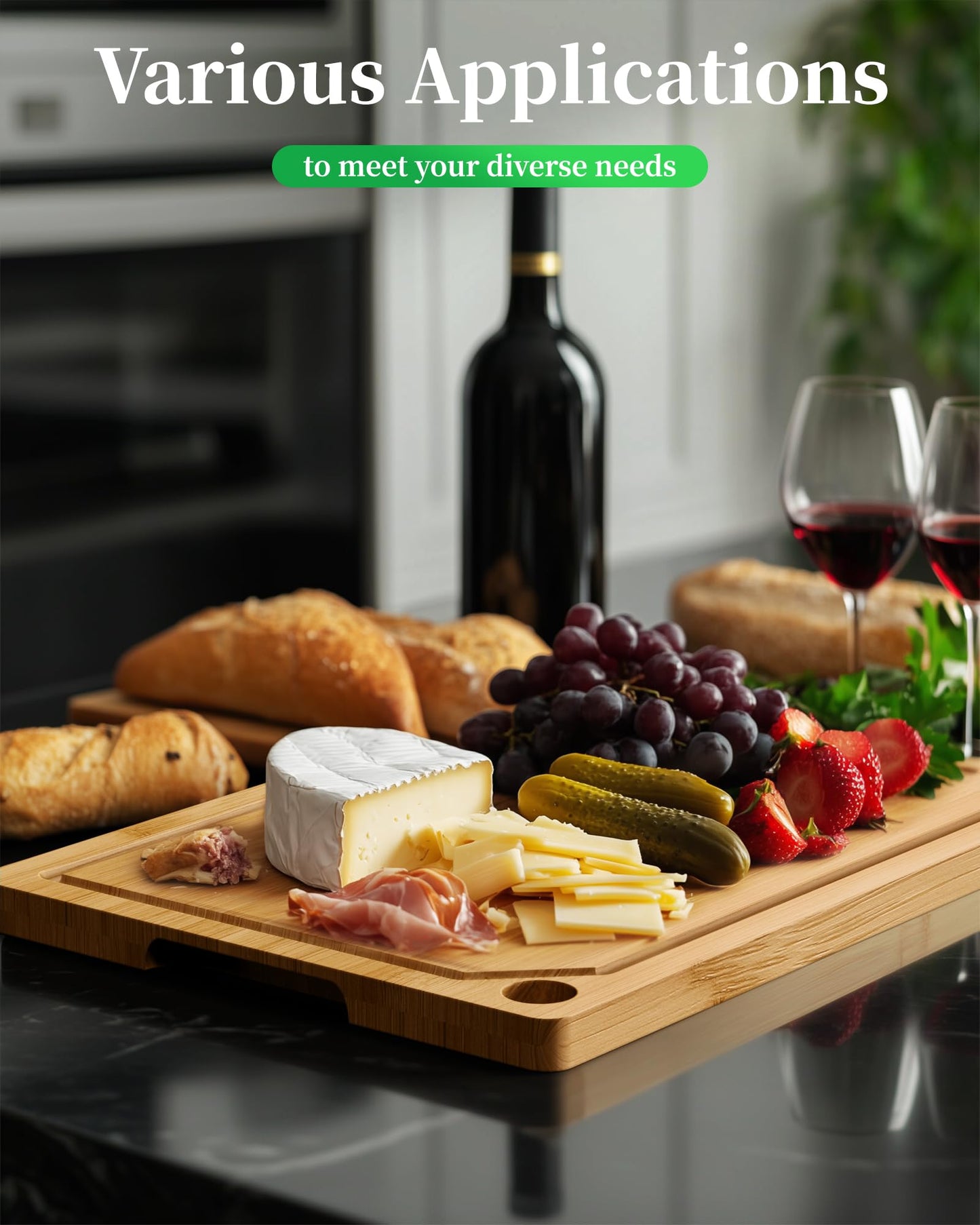 Kitsure Bamboo Cutting Board - Multi-Sizes Wooden Cutting Boards for Kitchen, Convenient Kitchen Essentials with Deep Juice Grooves, Natural Cutting Board for Chopping & Serving, 15.0" x 10.0"