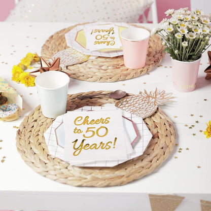 50th Birthday Decorations Men Women Party Supplies Cocktail Napkins Disposable 50th Birthday Wedding Anniversary Party Napkins Paper Beverage Napkins 50 Pack,5"x 5",Cheers to 50 Years White and Gold