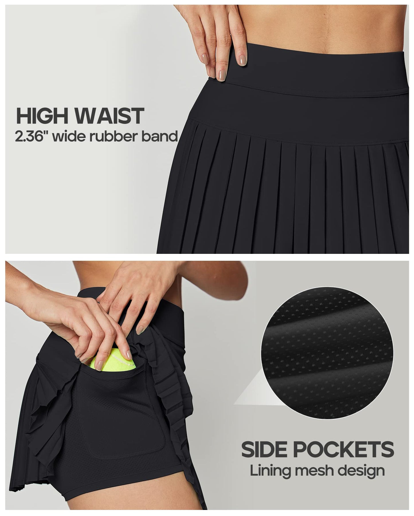 Ewedoos Pleated Tennis Skirts for Women Athletic Skirt with Shorts Underneath Skorts for Woman with Pockets for Golf Black